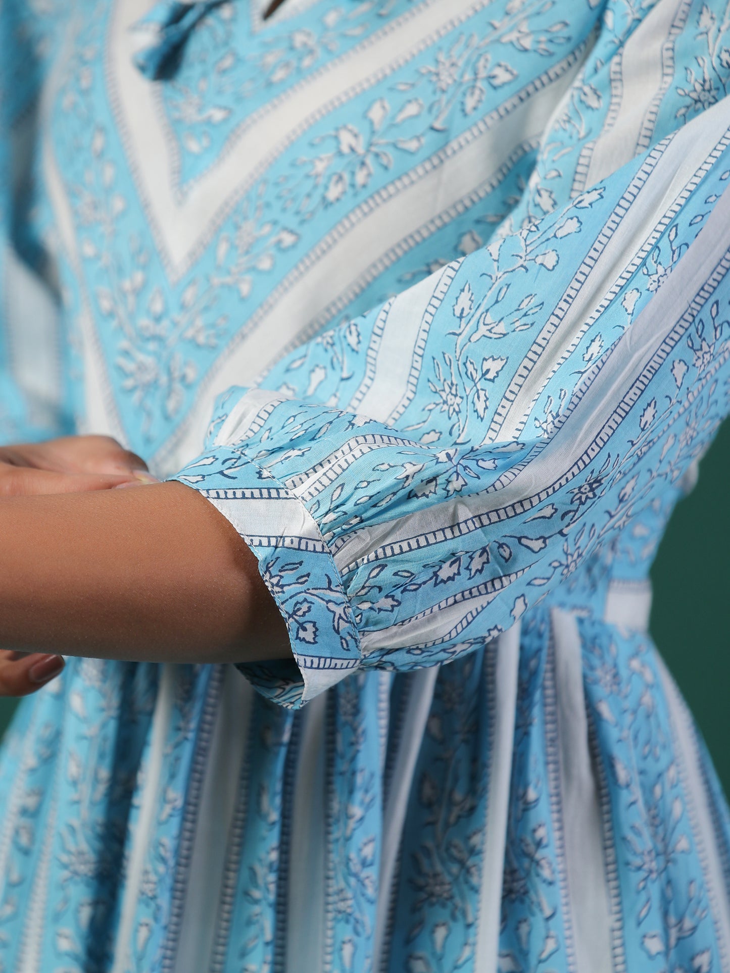 Bel Booti Cotton Block Print Kurta - Blue