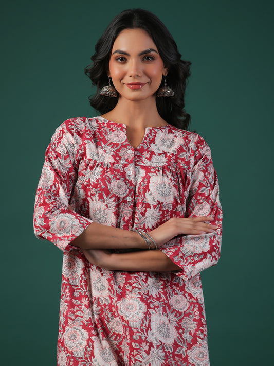 Gul Laal Cotton Block Print Kurta