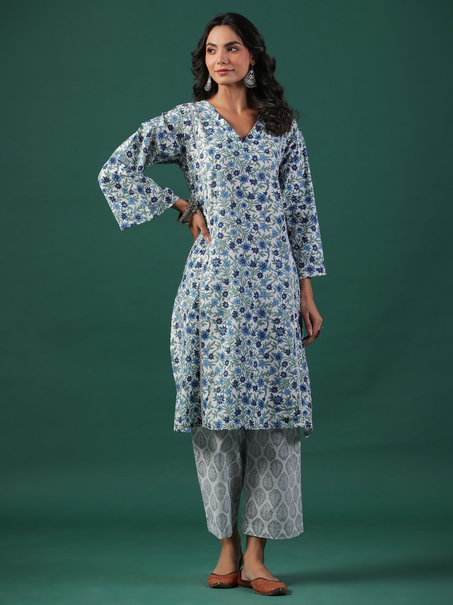 Amber Cotton Block Print Kurta Set - Kurta +Pant