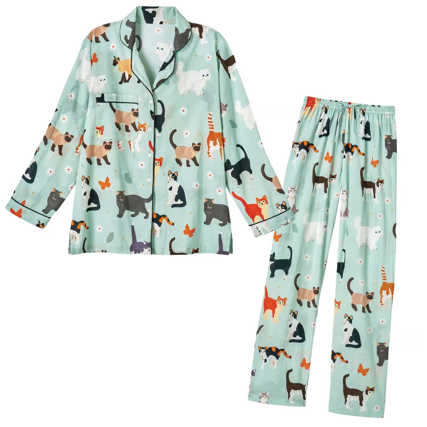 Cat Print Cotton Pyjama Set