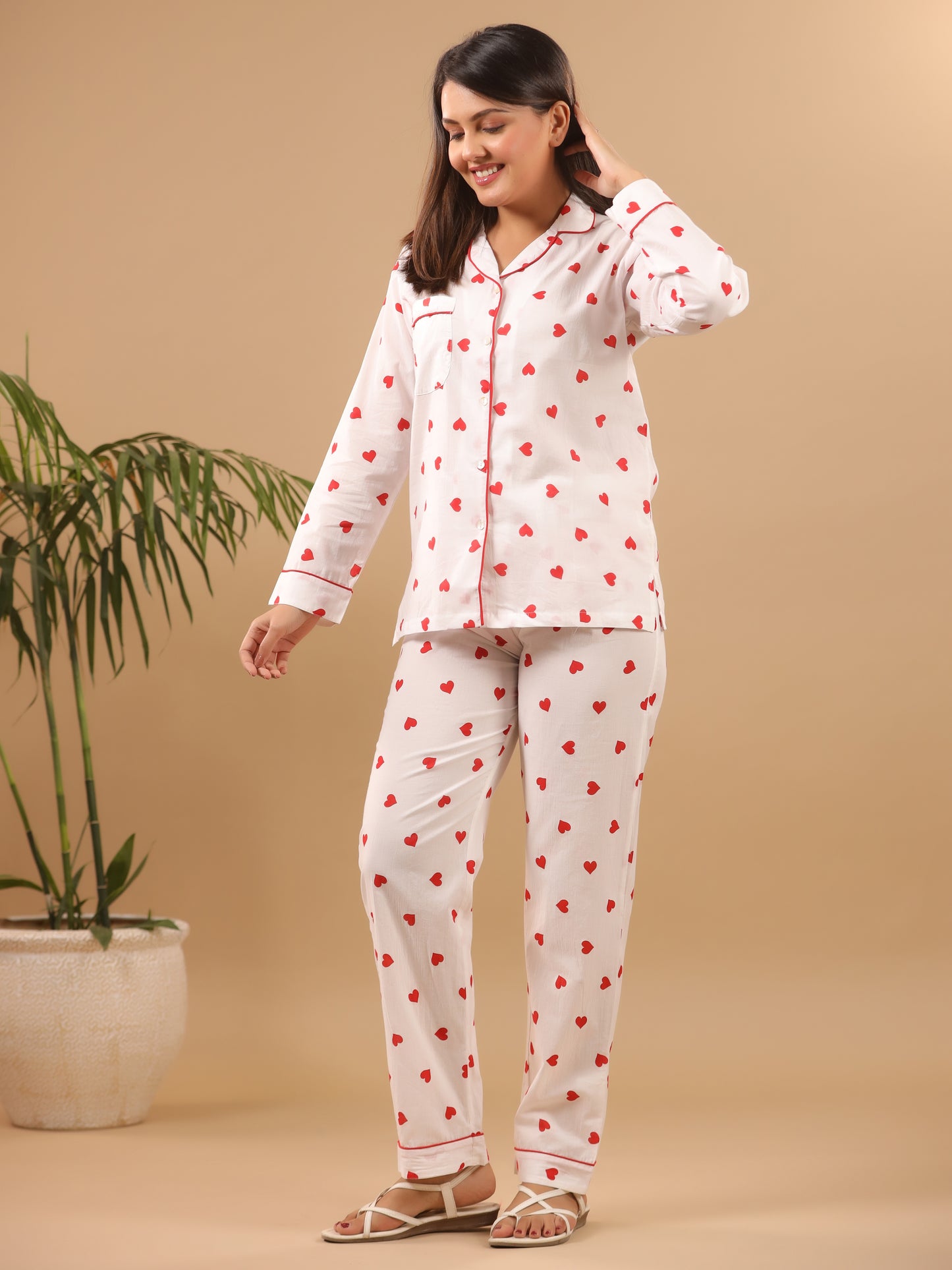 Heart Print Cotton Pyjama Set