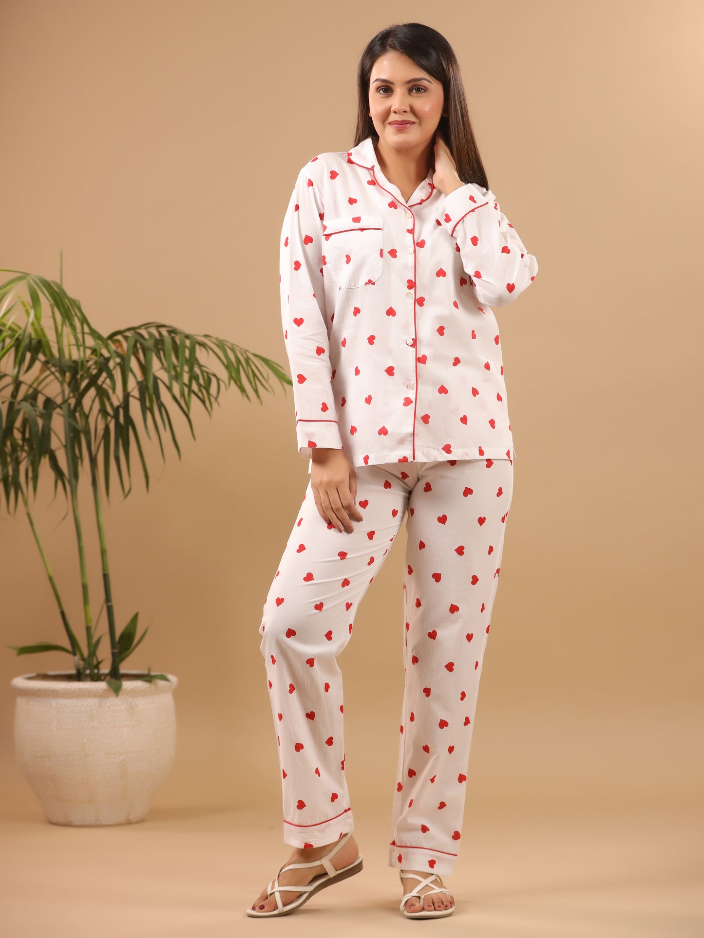 Heart Print Cotton Pyjama Set